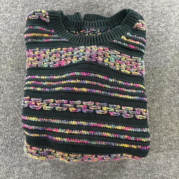 Retro Multi-Color Striped Knit Cotton Sweater Oversized M / L - Picture 6 of 6